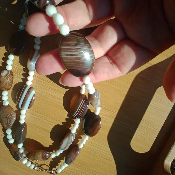 Jay King DTR mine finds stripped Agate and MOP 36 inch necklace 925 - Picture 5 of 13